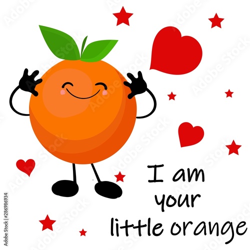 Orange character with arms and legs on a white background. Smiles and eyes on their faces. Funny fruits vector.