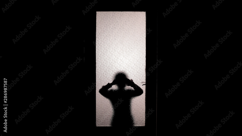 Little girl silhouette watching through glass door, spooky paranormal  phenomena Photos | Adobe Stock