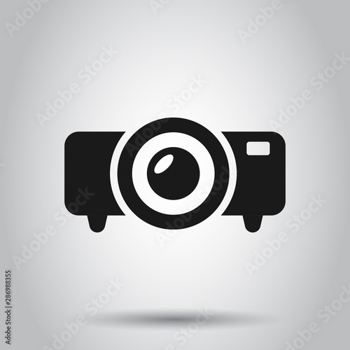 Video projector sign icon in flat style. Cinema presentation device vector illustration on isolated background. Conference business concept.