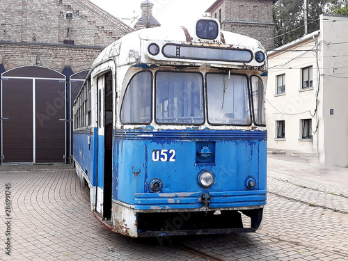 old vintage tram public in depot