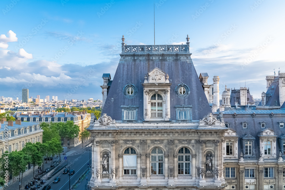 Paris, of the town hall, with beautiful monuments in the background