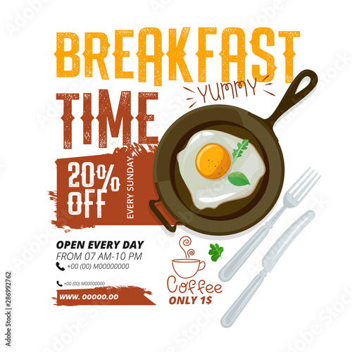 Breakfast advertisement template. Suitable for menus and as a separate design for breakfast offer on flyer, poster or Internet banner