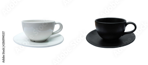 coffee​/tea​ cup​ white​ and​ black​ isolated​ on​ white​ background.​ isolated​ coffee​ cup.