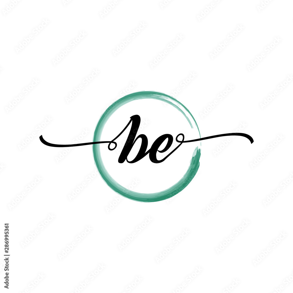BE initial handwriting logo template round logo in watercolor color with handwritten letters in the middle. Handwritten logos are used for, weddings, fashion, jewelry, boutiques, flowers, and business