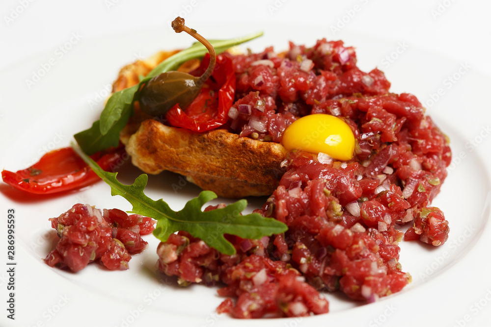 Fototapeta premium Beef tartar with a waffle