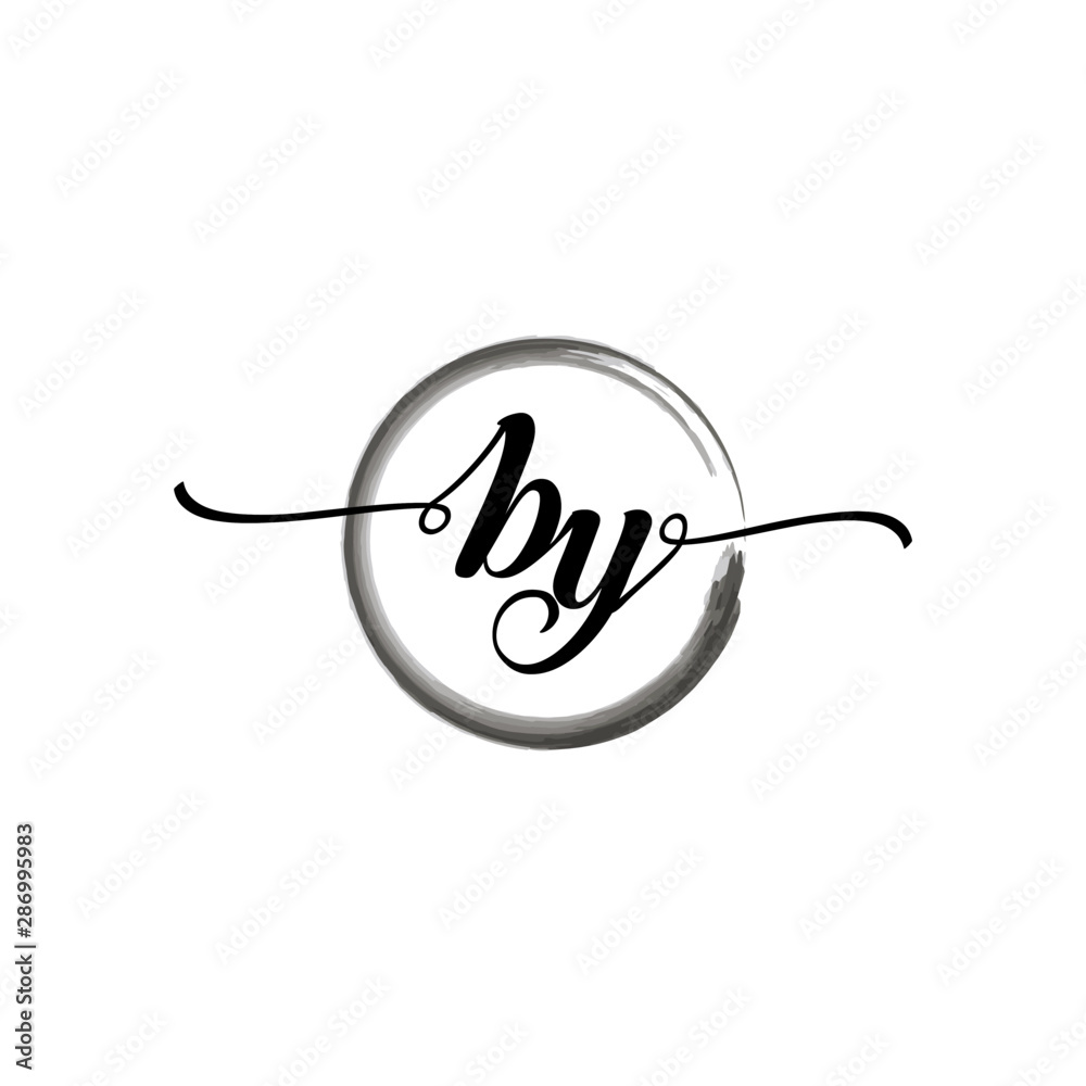 Fototapeta premium BY initial handwriting logo template round logo in watercolor color with handwritten letters in the middle. Handwritten logos are used for, weddings, fashion, jewelry, boutiques, flowers, and business
