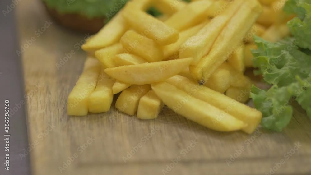 French fries putting on table plate