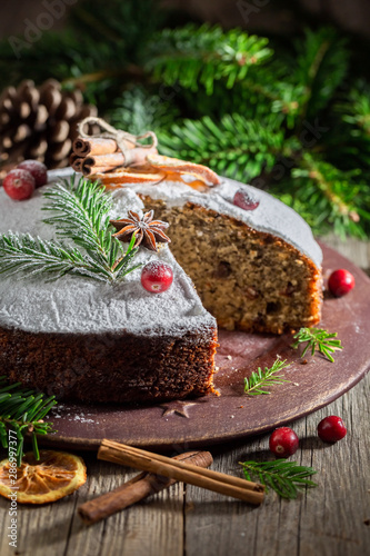 Traditionally poppy seed cake for Christmas made with cocoa
