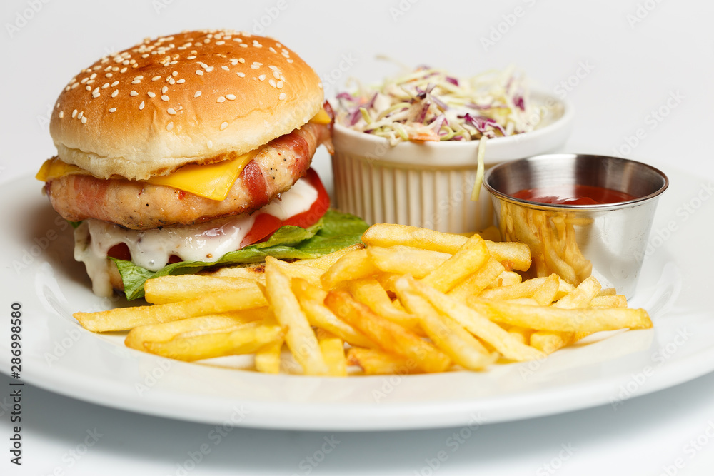 chicken burger and a french fries