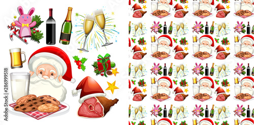 Seamless background design with Santa and christmas food