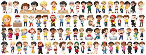 Children with different nationalities on white background