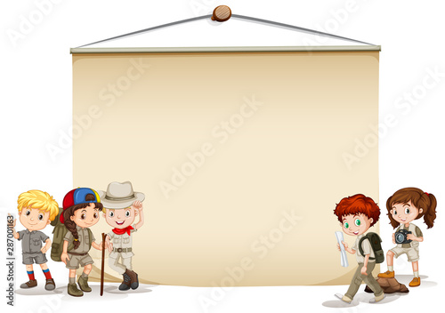 Banner template design with kids in outdoor costume photo