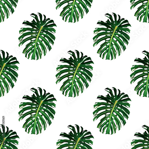 Palm tree. Hibiscus seamless pattern. Flower background