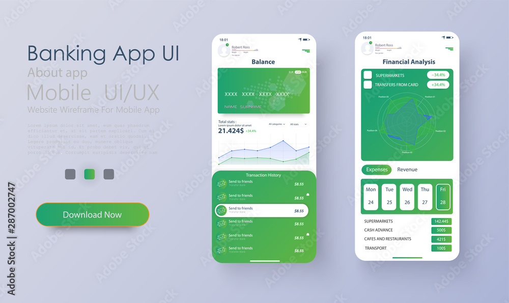 Online Banking Mobile Apps UI, UX, GUI set with wallet, shopping, my Account, fund Transfer, bill payment, products details. Mobile banking interface vector template. Online payment. E-payment screen Online Banking Mobile Apps UI, UX, GUI set with wallet, shopping, my Account, fund Transfer, bill payment, products details. Mobile banking interface vector template. Online payment. E-payment screen