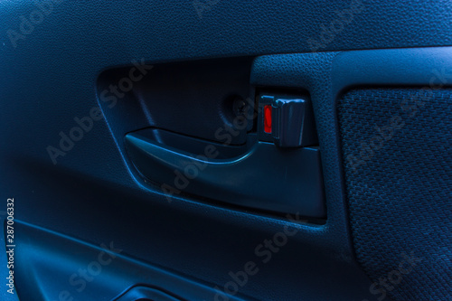 Car Door handle showing door is unlocked. image for car, interior, transport and abstract concept.