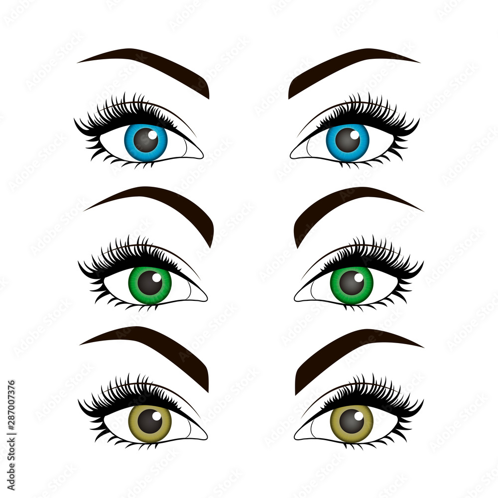 Beautiful and expressive female eyes with colorful pupils. Vector graphics Beautiful and expressive female eyes with colorful pupils. Vector graphics