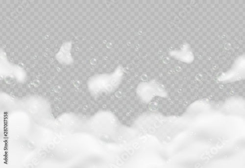 Fotografiet Realistic bath foam with bubbles isolated on transparent background