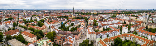 Munich Aerial Panorama. Residential area, church, streets