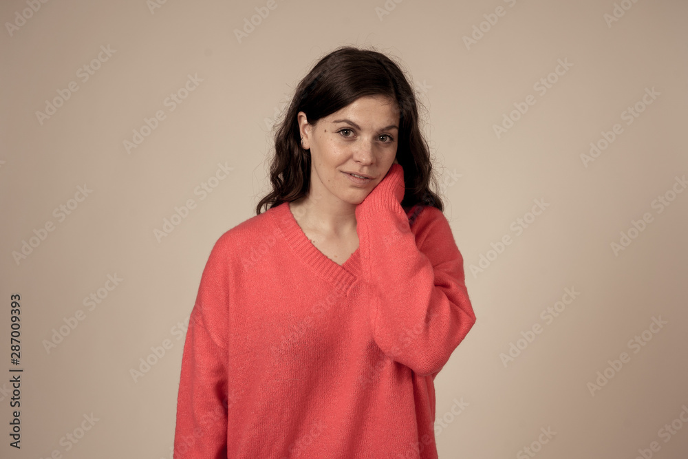 Beauty portrait of young attractive woman with curly hair and sensual young natural look Beauty portrait of young attractive woman with curly hair and sensual young natural look