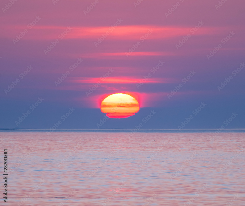 sunset in the North sea of Norway.Grotfjord