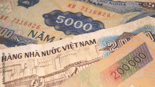 Close up the Vietnamese Dong Banknotes