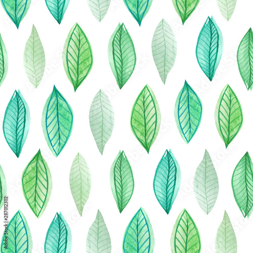 Watercolor green leaf seamless pattern