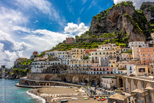 Italy, Atrani, Amalfi coast, beach panorama