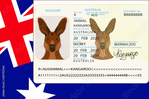 Comic Australian Kangaroo Passport EPS10