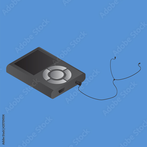 3D grey mp3 music player on blue background.