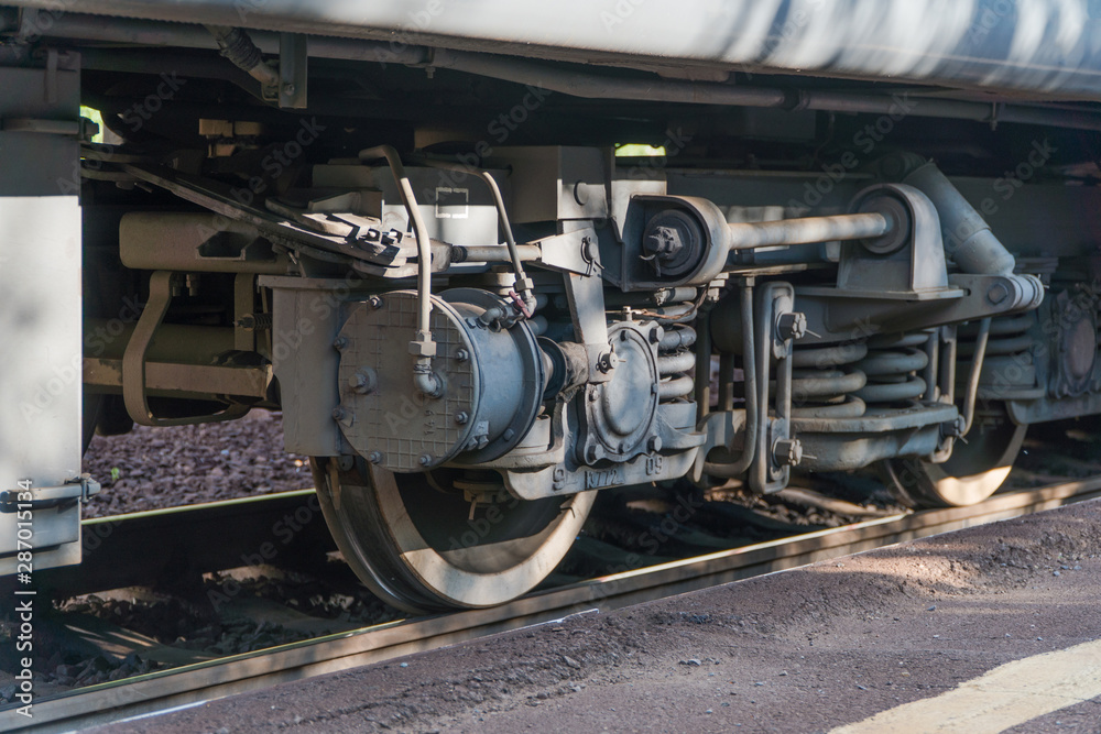 close - up of the train wheel on the railway