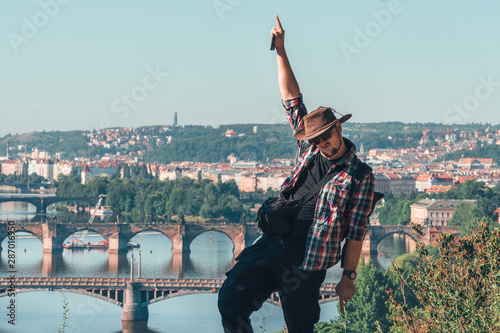 Photography the man dancing break with happiness