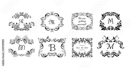 Vintage calligraphic frames, headers and vignette for heraldic and wedding design, fashion labels, restaurant, cafe, hotel, jewellery store, logo templates