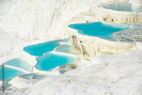 Pamukkale  natural pool with blue water  Turkey tourist attraction