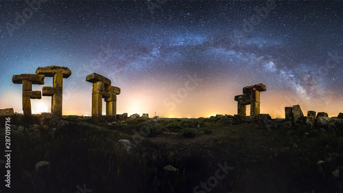 The milky way arc over the ancient city of Blaundus from the time of Alexander the Great. Excavation site in Uşak, modern Turkey. 