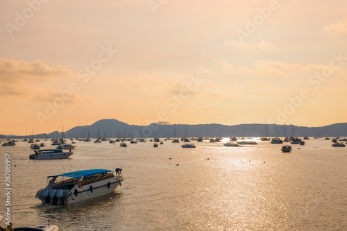 Speedboats waiting at pier at phuket, Thailand