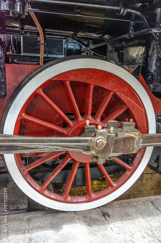 Restored wheel of an ancient steam train