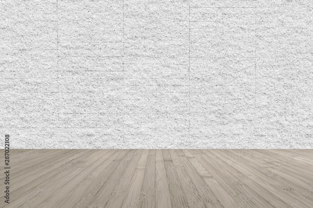 Wooden floor in sepia brown with granite stone brick tile wall aged texture pattern background in white grey color Wooden floor in sepia brown with granite stone brick tile wall aged texture pattern background in white grey color
