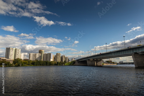 Bridge over Moscow Canal river in summer day.
