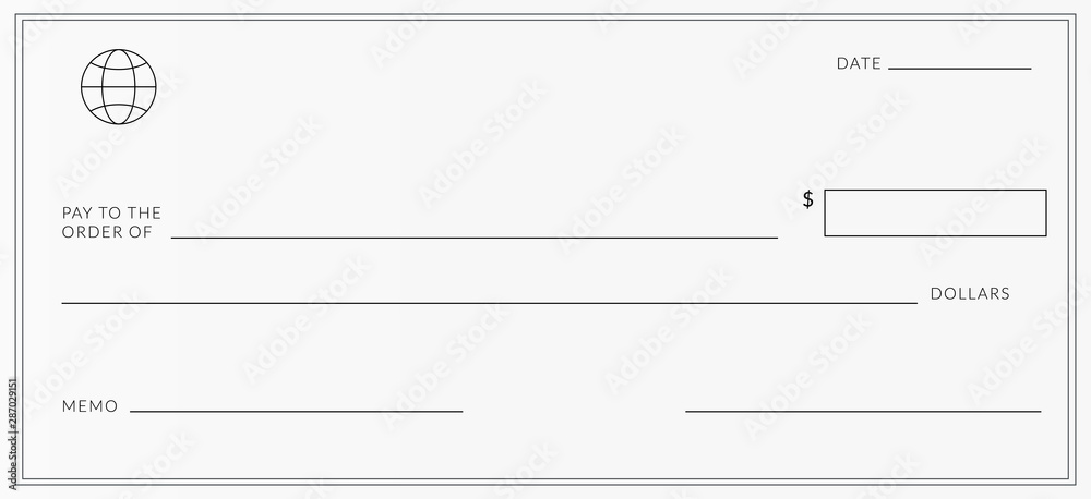 © o_a - Blank template of the bank cheque. Checkbook check page with an empty fields to fill.