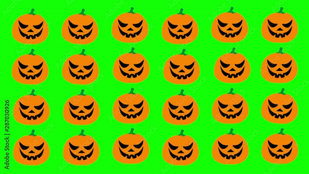 Halloween flat style cartoon pumpkins with black eyes. Group of pumpkins moving slowing on green background. Halloween green screen animation. 4k Halloween flat style cartoon pumpkins with black eyes. Group of pumpkins moving slowing on green background. Halloween green screen animation. 4k
