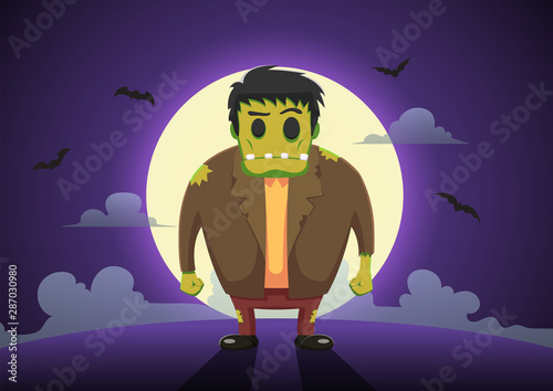 Halloween Frankenstein zombies at full moon night