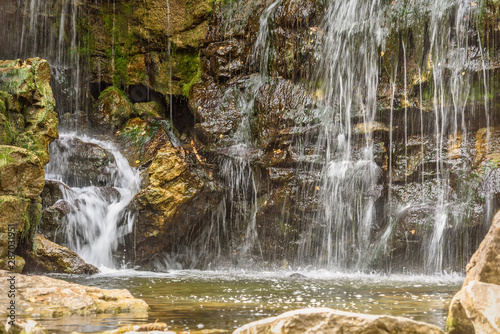 waterfall stones moss water lake