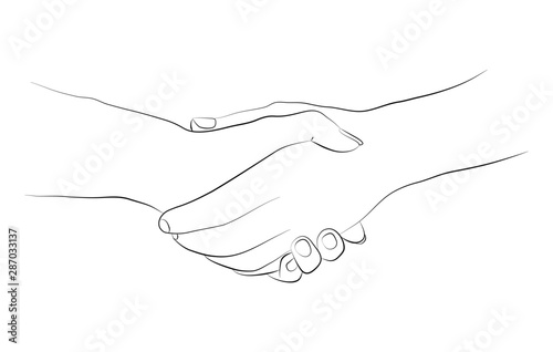 Vector illustration of hands in simple outline style. Handshake