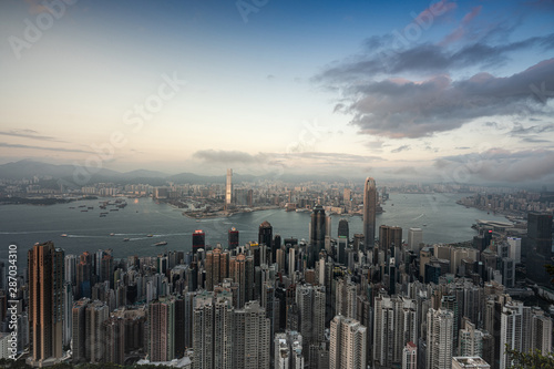 Photography Hong Kong building with sea angle from Victoria Peak
