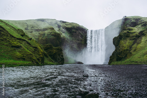 Fototapeta Naklejka Na Ścianę i Meble -  The panorama of the famous Skogarfoss waterfall in Iceland. A part of the Golden Circle route