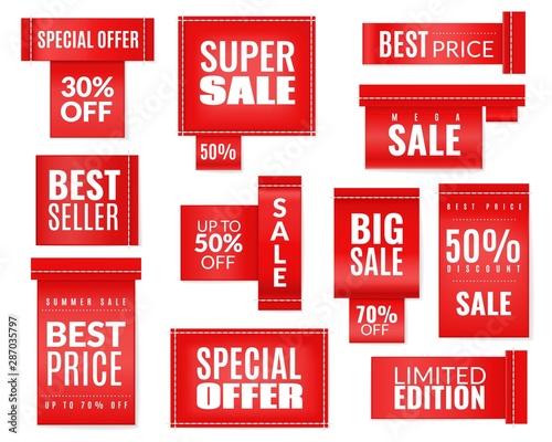 Textile red sale discount labels set
