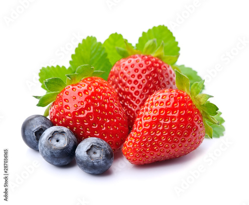 Sweet strawberry and blueberries. photo