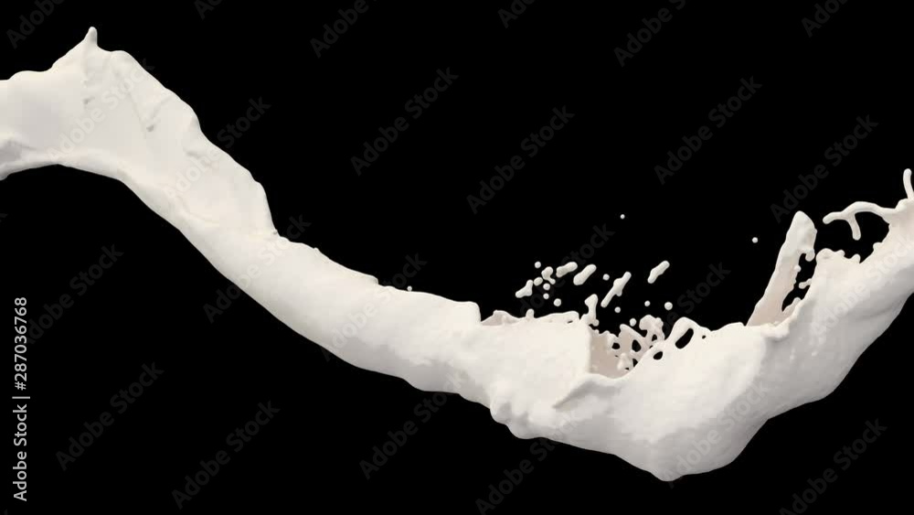 4K slow motion 3D vortex milk flow with a splashes isolated on a black background with alpha matte