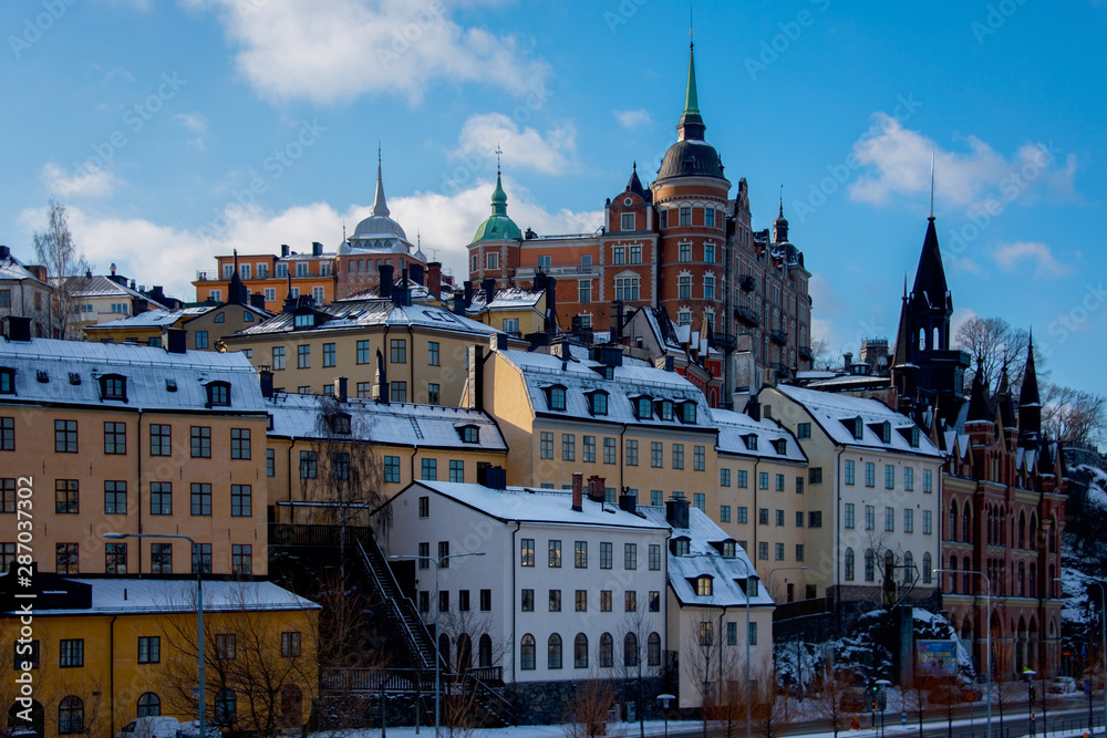 Winter view of Stockholm in pale winter sun.