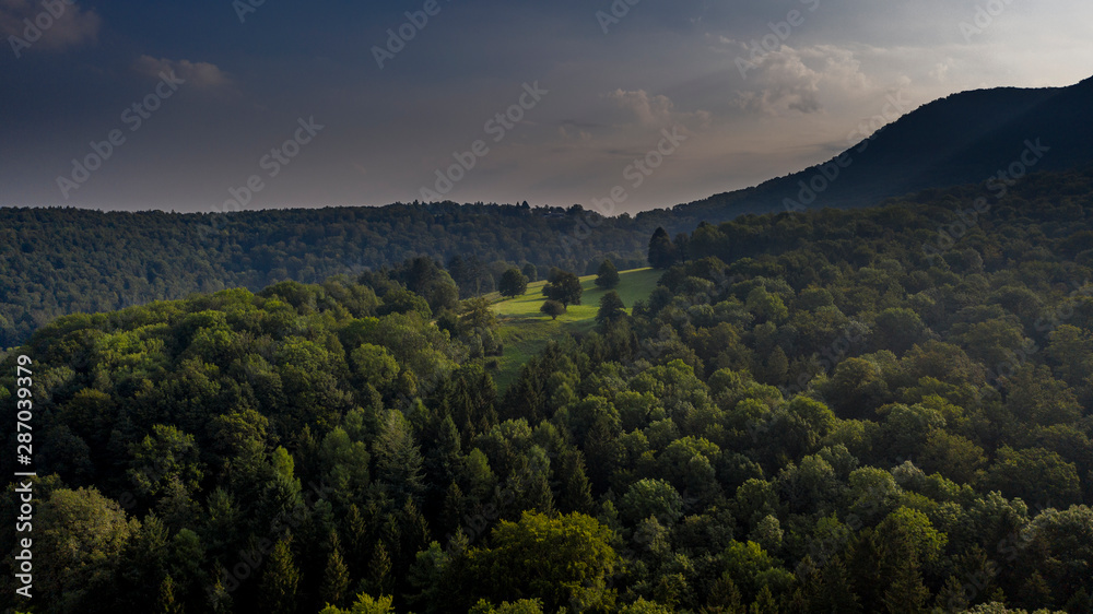 Sonnenaufgang im Waldland - Luftbild